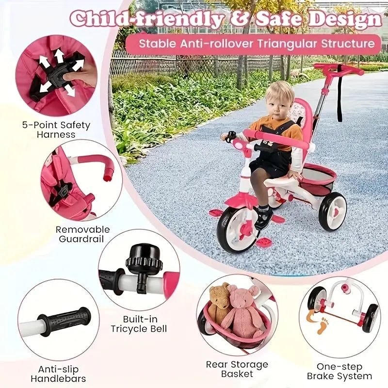 5-in-1 Convertible Tricycle Stroller with Canopy