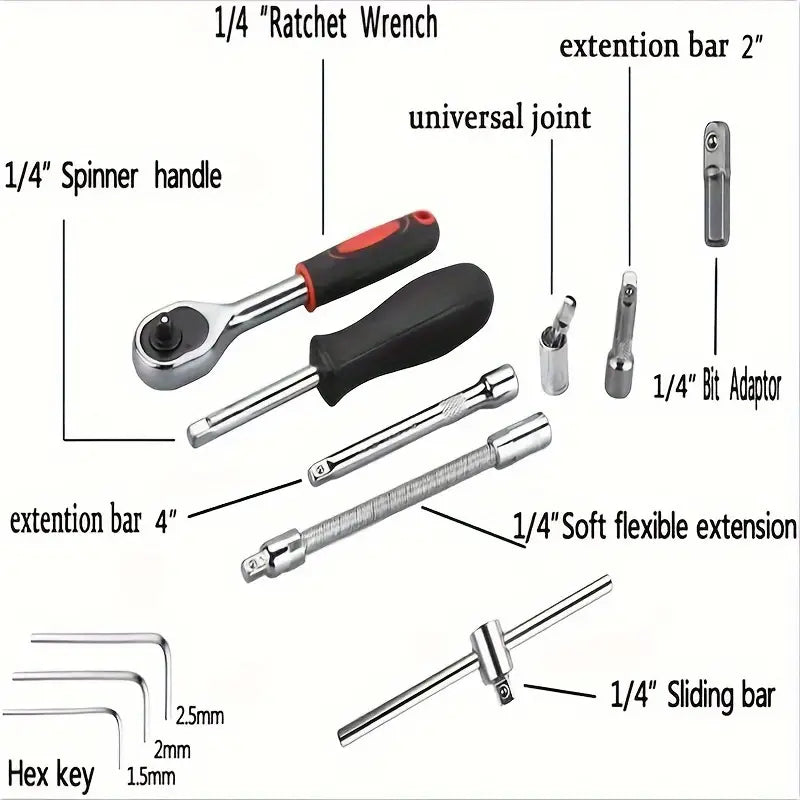 46-Piece 1/4 Drive Socket Wrench Set - Tool Kit