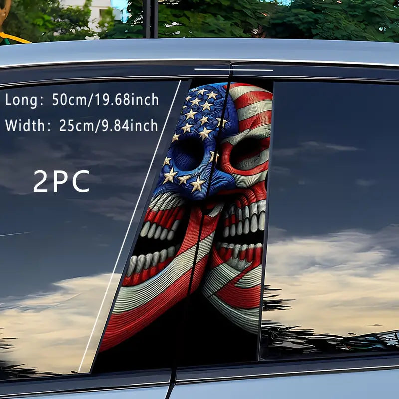 2pcs US Flag & Halloween Skull Car Decals B-Pillar Stickers