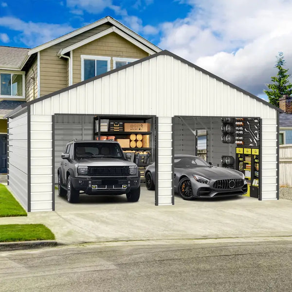 23' x 22' Metal Double Garage Shed with Side Door - Chery Industrial