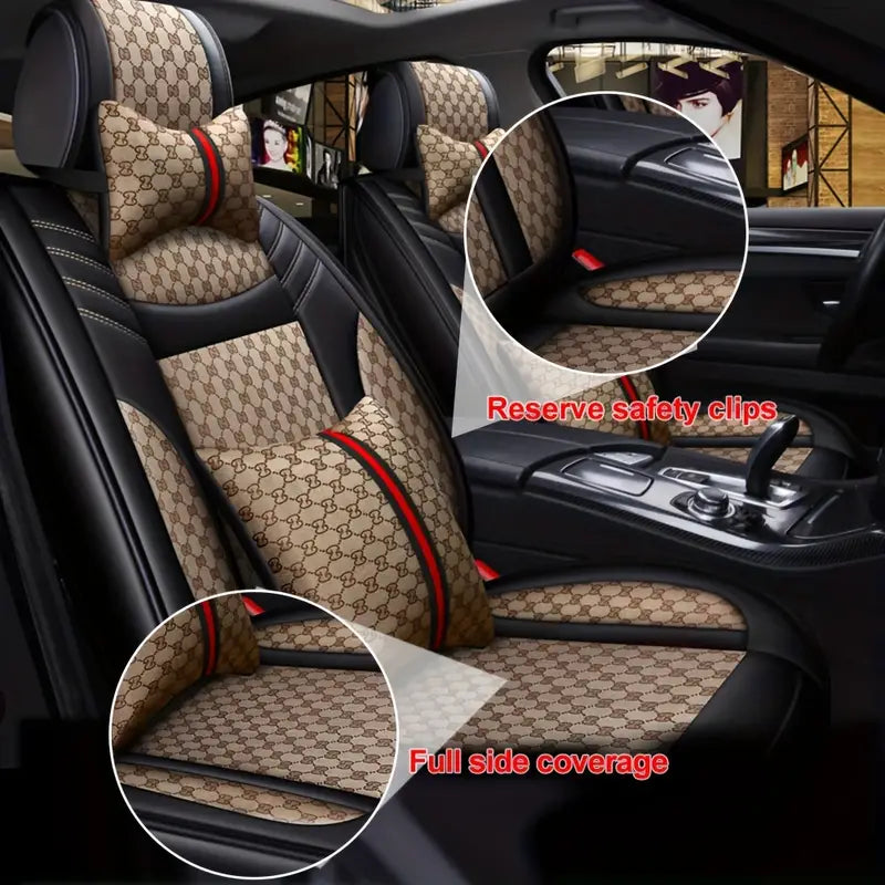 5-Seats Full Set Leather Car Seat Covers Universal Front Rear Protector Mat Pad