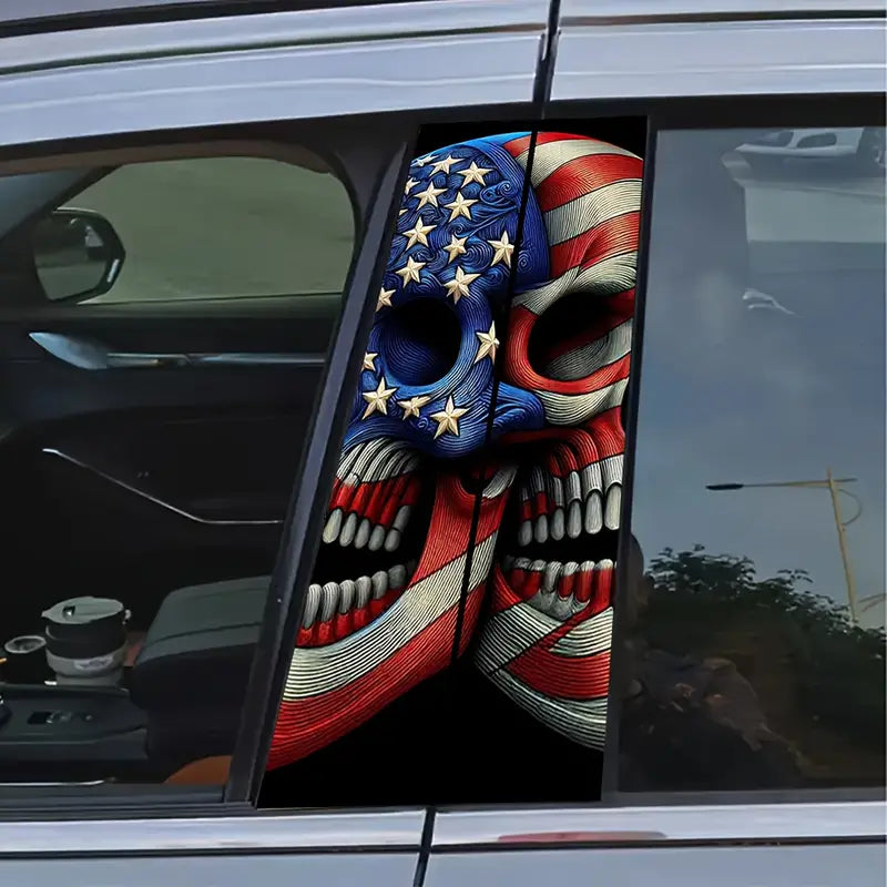 2pcs US Flag & Halloween Skull Car Decals B-Pillar Stickers 3e35f6ba-79a9-4fbc-8abd-8e62a3a3c39f