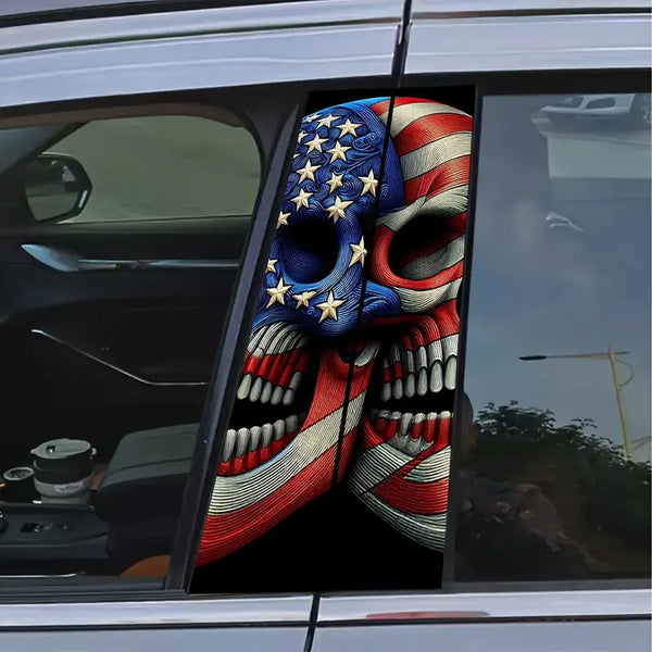 2pcs US Flag & Halloween Skull Car Decals B-Pillar Stickers