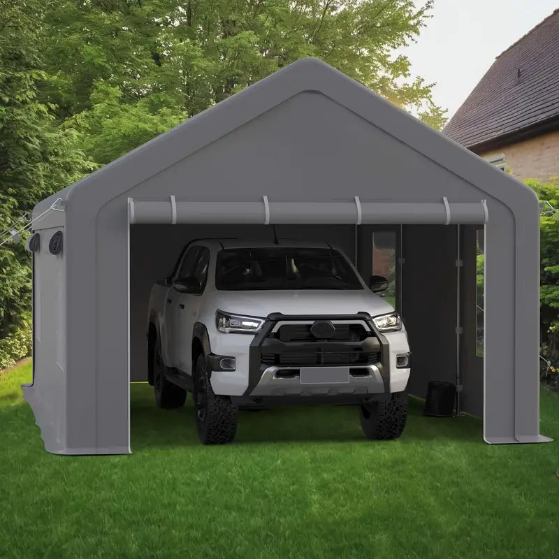 13x20ft Heavy Duty Carport, Portable Garage with 4 Roll-up Doors & 4 Ventilated Windows,