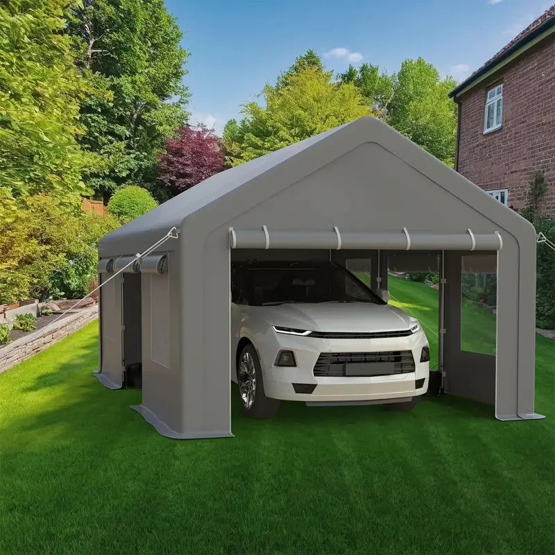 13x20ft Heavy Duty Carport, Portable Garage with 4 Roll-up Doors & 4 Ventilated Windows,