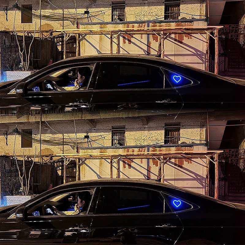Solar-Powered Wireless Heart-Shaped LED Car Interior Neon Glow – Heart Atmosphere C-Pillar Light & Window Decoration