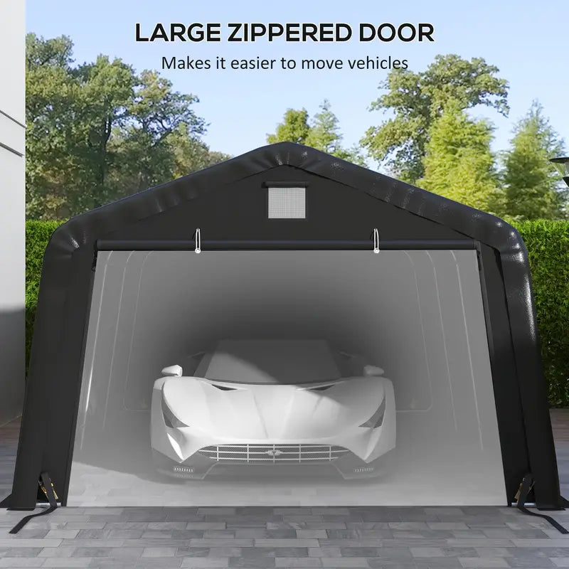 Outsunny 12' X 20' Heavy Duty Carport, Portable Garage Canopy Tent With 2 Ventilation Windows And Large Door