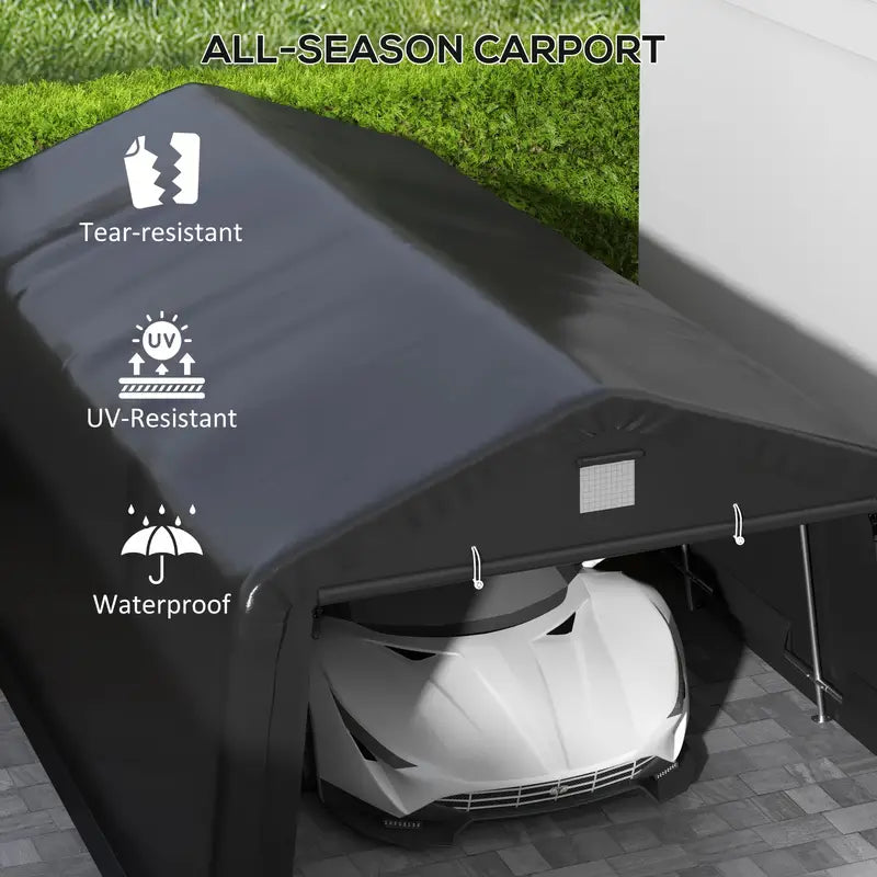Outsunny 12' X 20' Heavy Duty Carport, Portable Garage Canopy Tent With 2 Ventilation Windows And Large Door