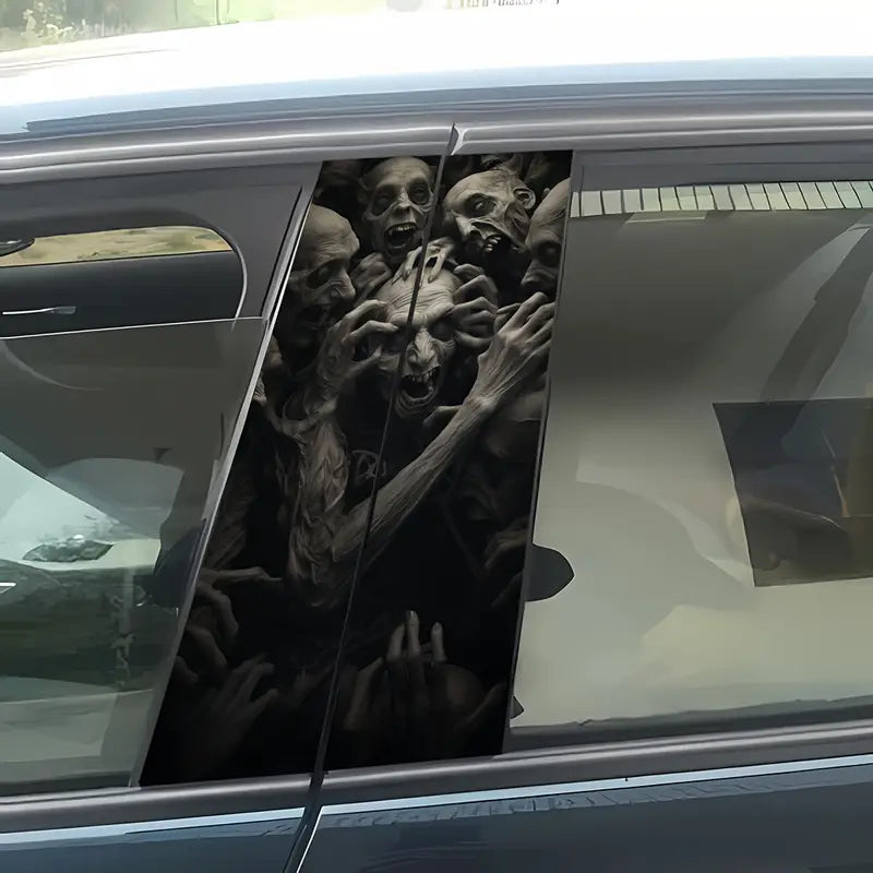 2pcs Autumn Festival Demon Skull Car Decals - Spooky B-Pillar Stickers