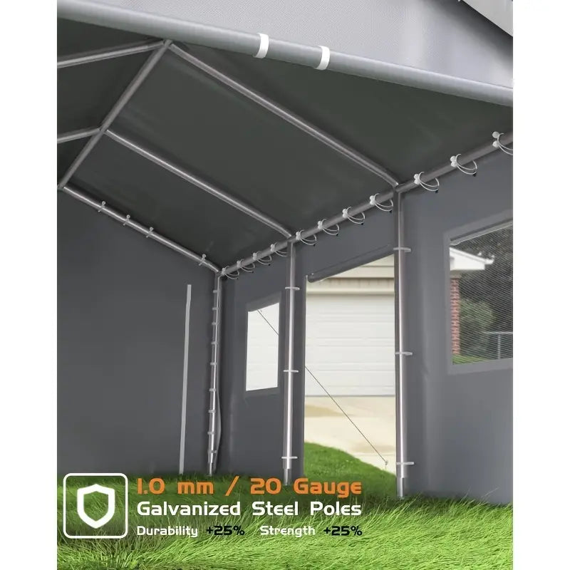 13'x20' Heavy Duty Carport With Roll-up Ventilated Windows & Doors, 8 Legs