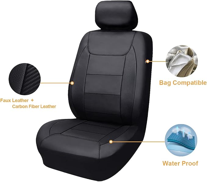 Faux Leather Car Seat Covers — Full Set — Black