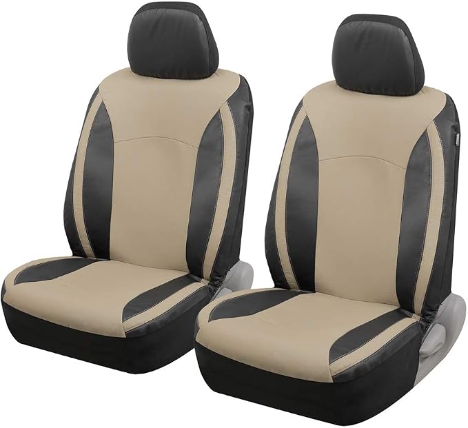Faux Leather Car Seat Covers — Front Seat — Beige