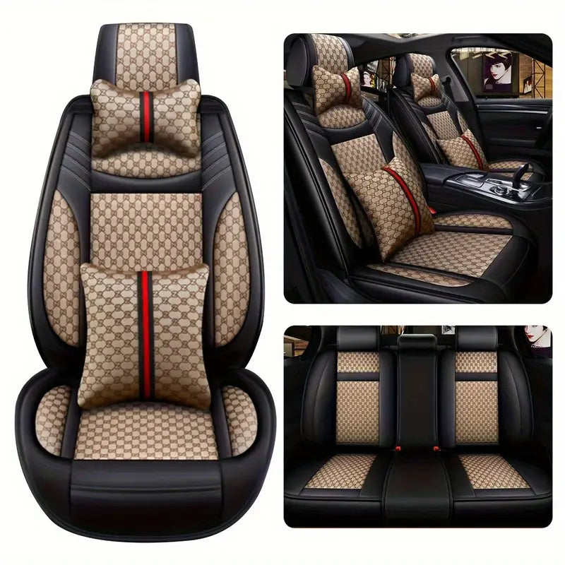 5-Seats Full Set Leather Car Seat Covers Universal Front Rear Protector Mat Pad