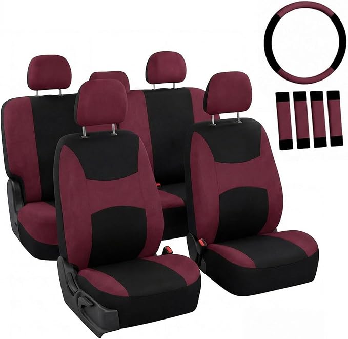 Universal Fabric Seat Covers — Full Set — Burgundy