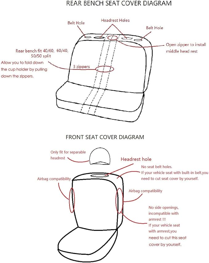 Fabric Car Seat Covers — Full Set — Black / Purple