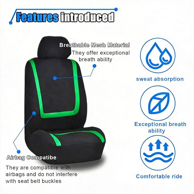 Universal Seat Covers — Front Seat — Black / Green
