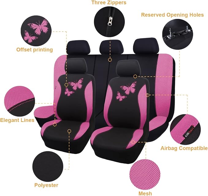 Universal Seat Covers — Full Set — Pink