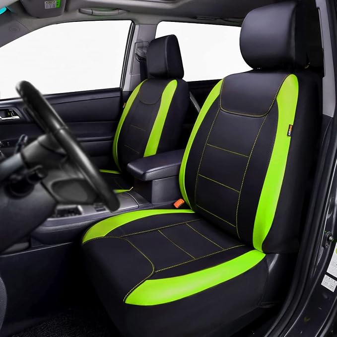 Faux Leather Car Seat Covers — Front Seat — Green / Black