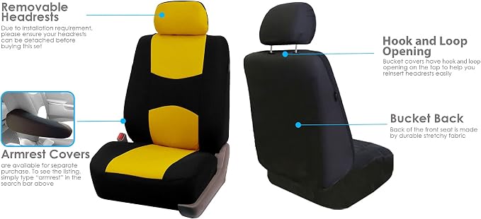 Universal Fabric Seat Covers — Front Seat — Yellow
