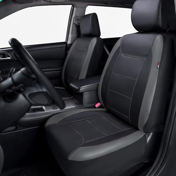 Faux Leather Car Seat Covers — Full Set — Black / Gray