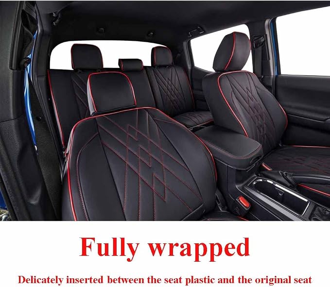 Faux Leather Seat Covers for Toyota Tacoma — Full Set — Black / Red
