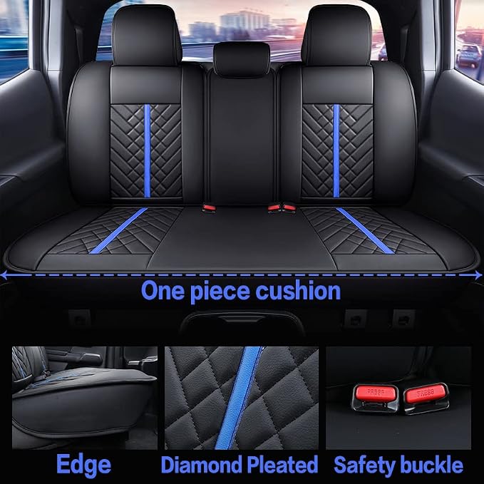 Faux Leather Seat Covers for Toyota Tacoma — Rear Seat — Black / Blue