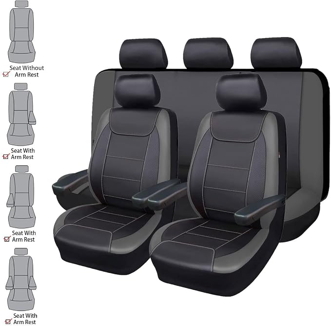 Faux Leather Car Seat Covers — Full Set — Black / Gray