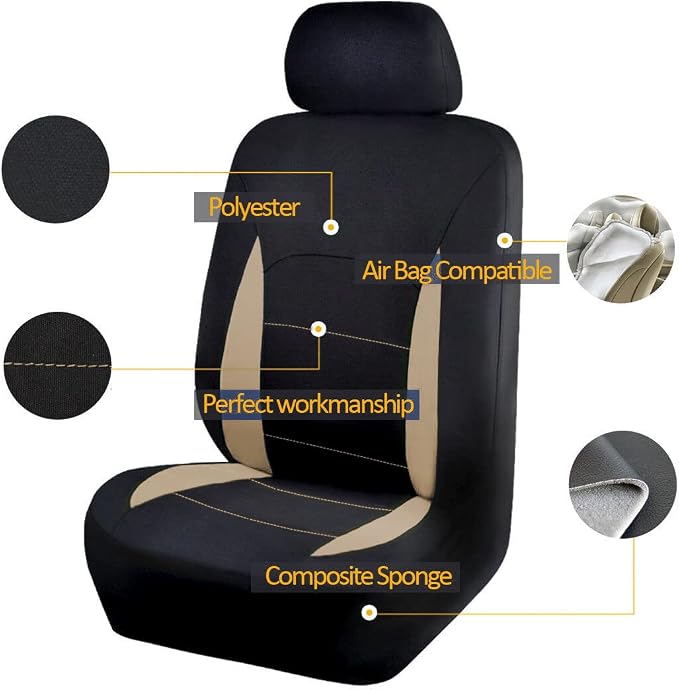 Fabric Car Seat Covers — Front Seat — Beige / Tan