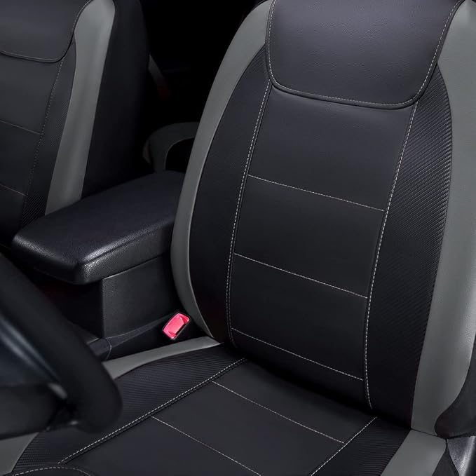 Faux Leather Car Seat Covers — Full Set — Black / Gray