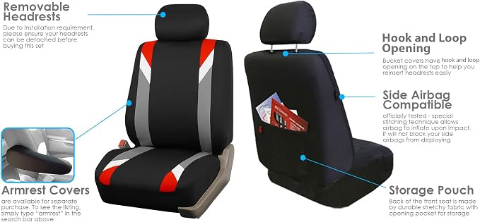 Universal Fabric Seat Covers — Front Seat — Red