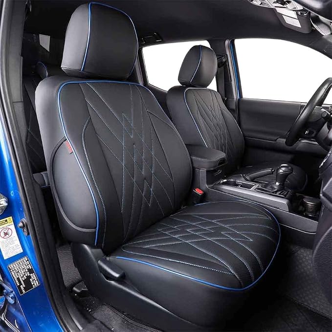 Faux Leather Seat Covers for Toyota Tacoma — Full Set — Black / Blue