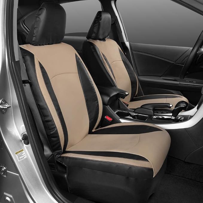 Faux Leather Car Seat Covers — Front Seat — Beige
