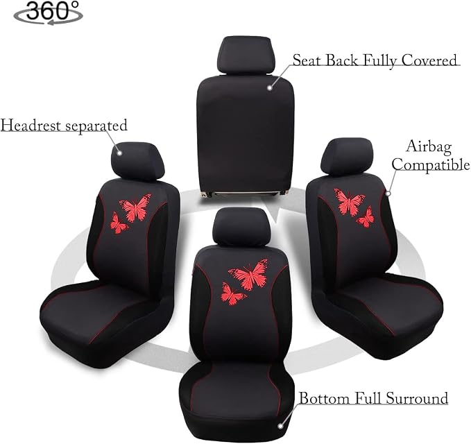 Universal Seat Covers — Full Set — Red / Black