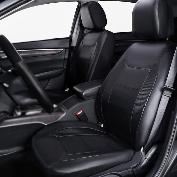 Faux Leather Car Seat Covers — Front Seat — Black