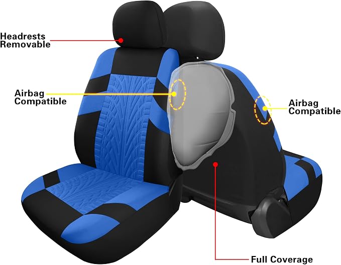 Universal Fabric Seat Covers — Full Set — Black / Blue