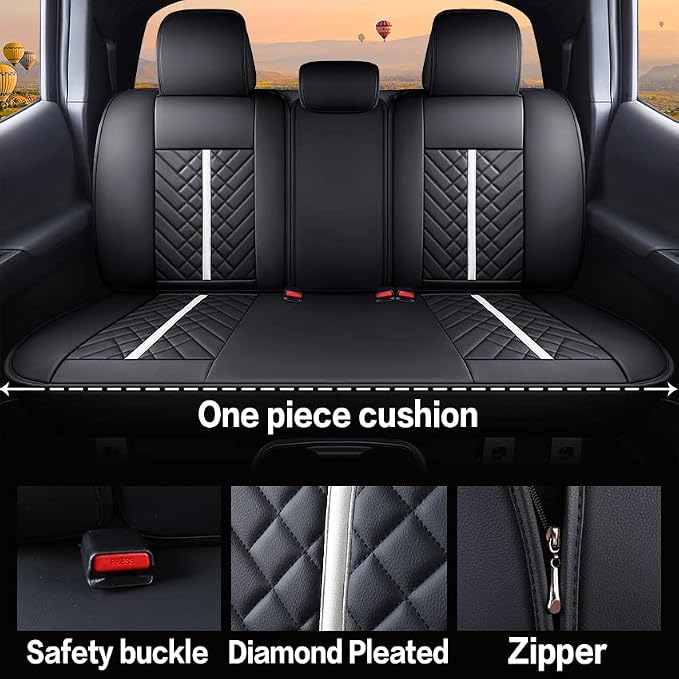 Faux Leather Seat Covers for Toyota Tacoma — Rear Seat — Black / White