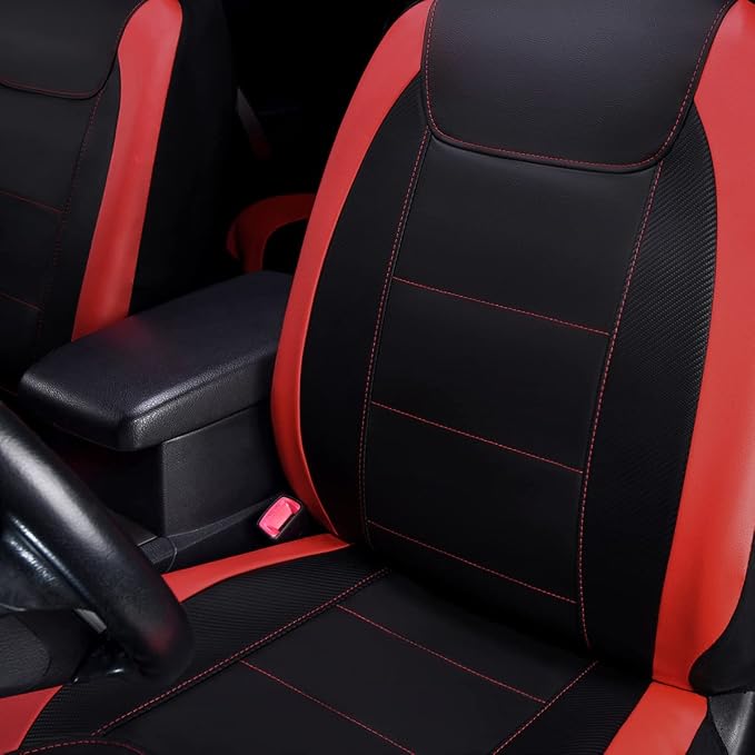 Faux Leather Car Seat Covers — Full Set — Red / Black