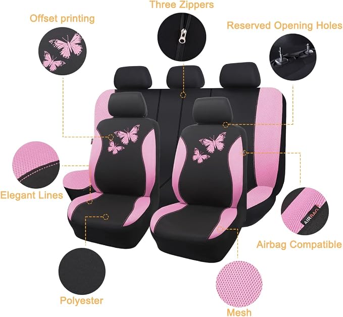 Universal Seat Covers — Full Set — Pink / Black