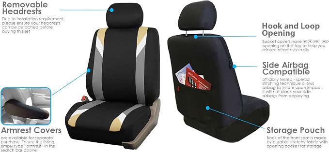 Universal Fabric Seat Covers — Front Seat — Beige
