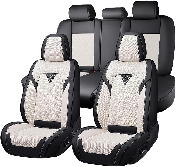 Seat Covers for Toyota Crown — Full Set — Cream / White
