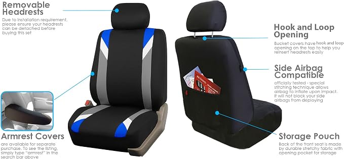 Universal Fabric Seat Covers — Front Seat — Blue