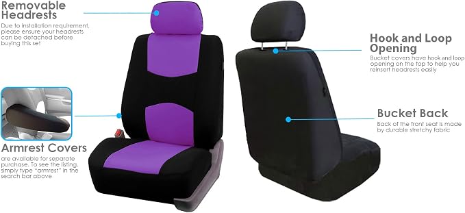 Universal Fabric Seat Covers — Front Seat — Purple