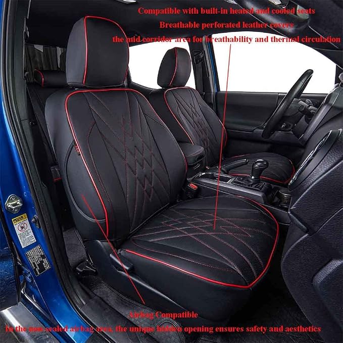 Faux Leather Seat Covers for Toyota Tacoma — Front Seat — Black / Red