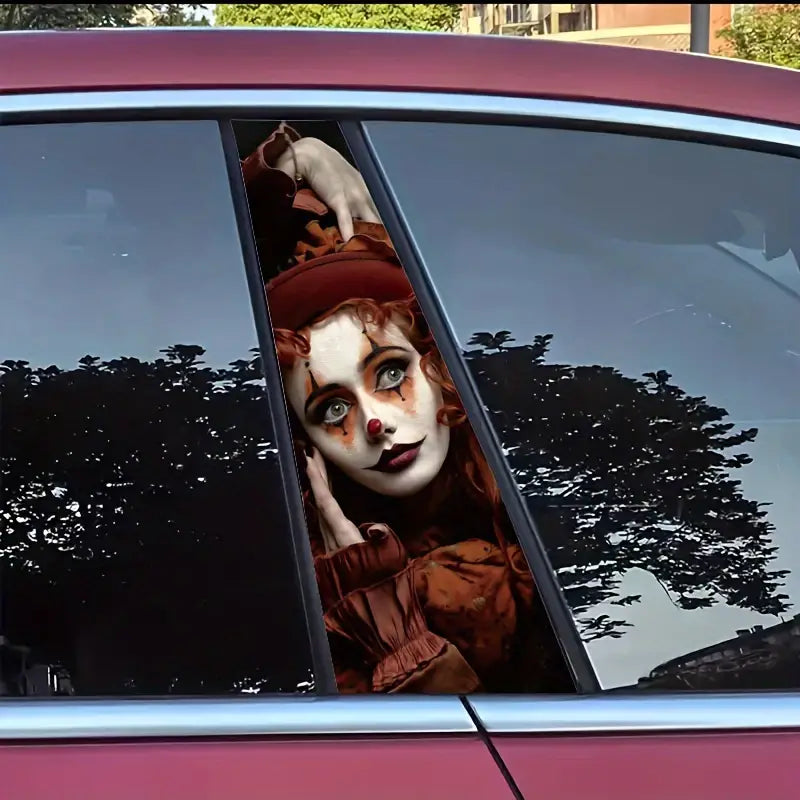 2 Pcs Cartoon Alien & Horror Themed Vinyl Car B-Pillar Sticker