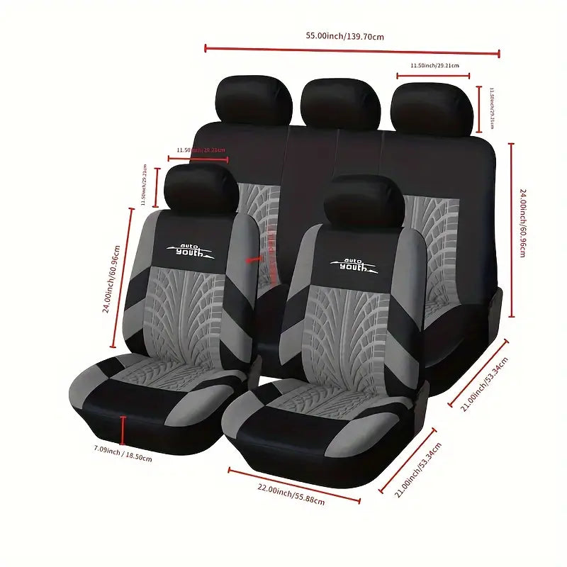 Premium Polyester Fiber Full Set Seat Cover Kit - All-Season Vehicle Seat Protectors