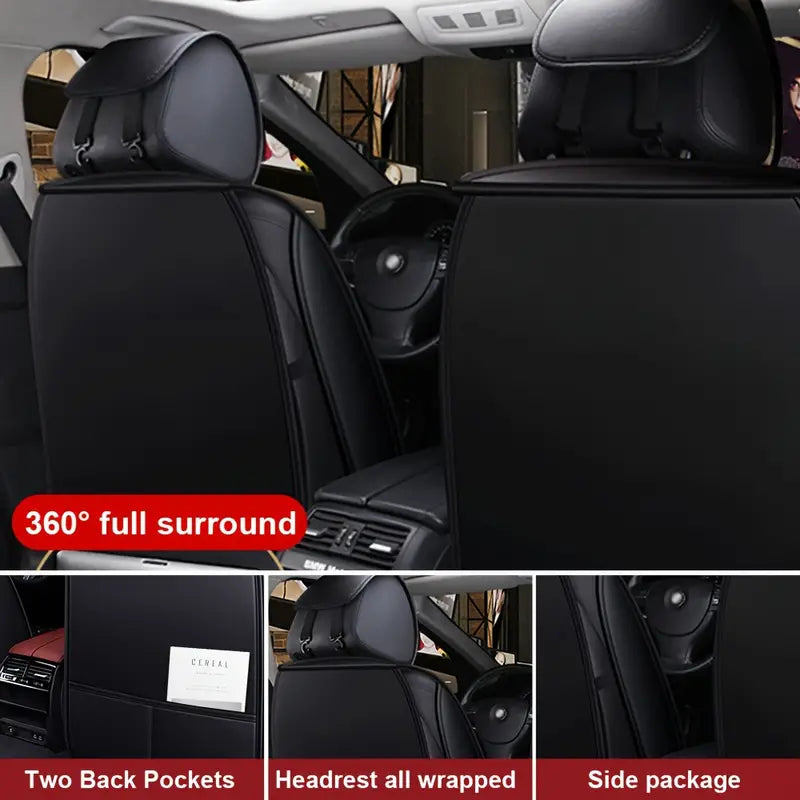 5-Seats Full Set Leather Car Seat Covers Universal Front Rear Protector Mat Pad