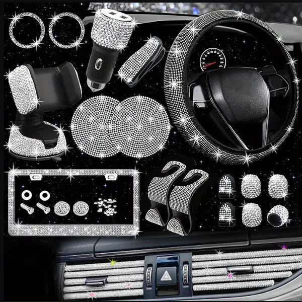 Silvery Car Accessories Set, 27 Pieces Luxury Kit, LOVEWE, Universal Fit