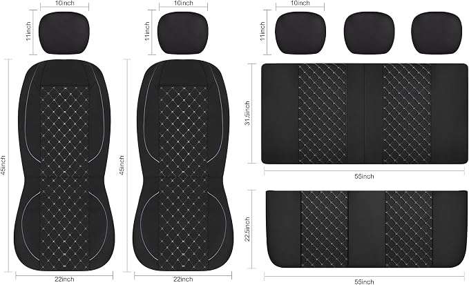Fabric Car Seat Covers — Full Set — Black / Gray