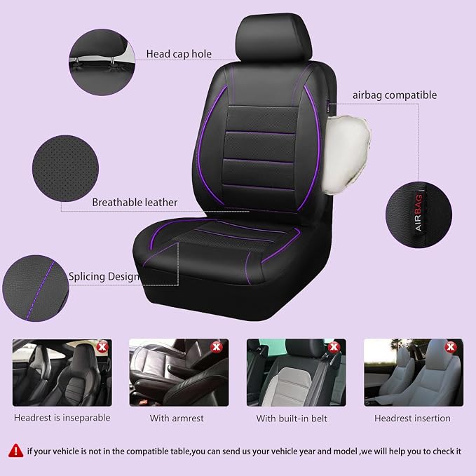 Universal Faux Leather Seat Covers — Front Seat — Black / Purple