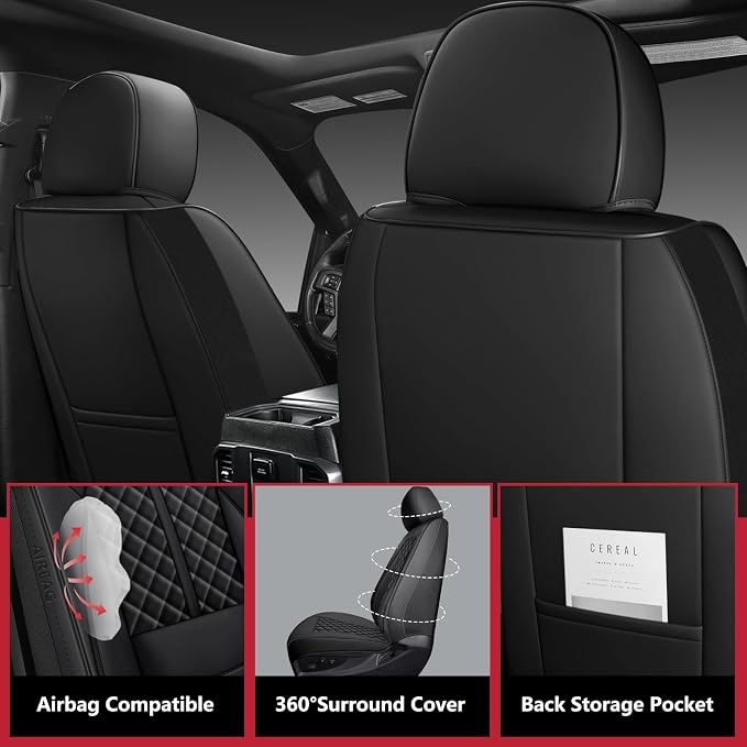 Faux Leather Car Seat Covers — Full Set — Black
